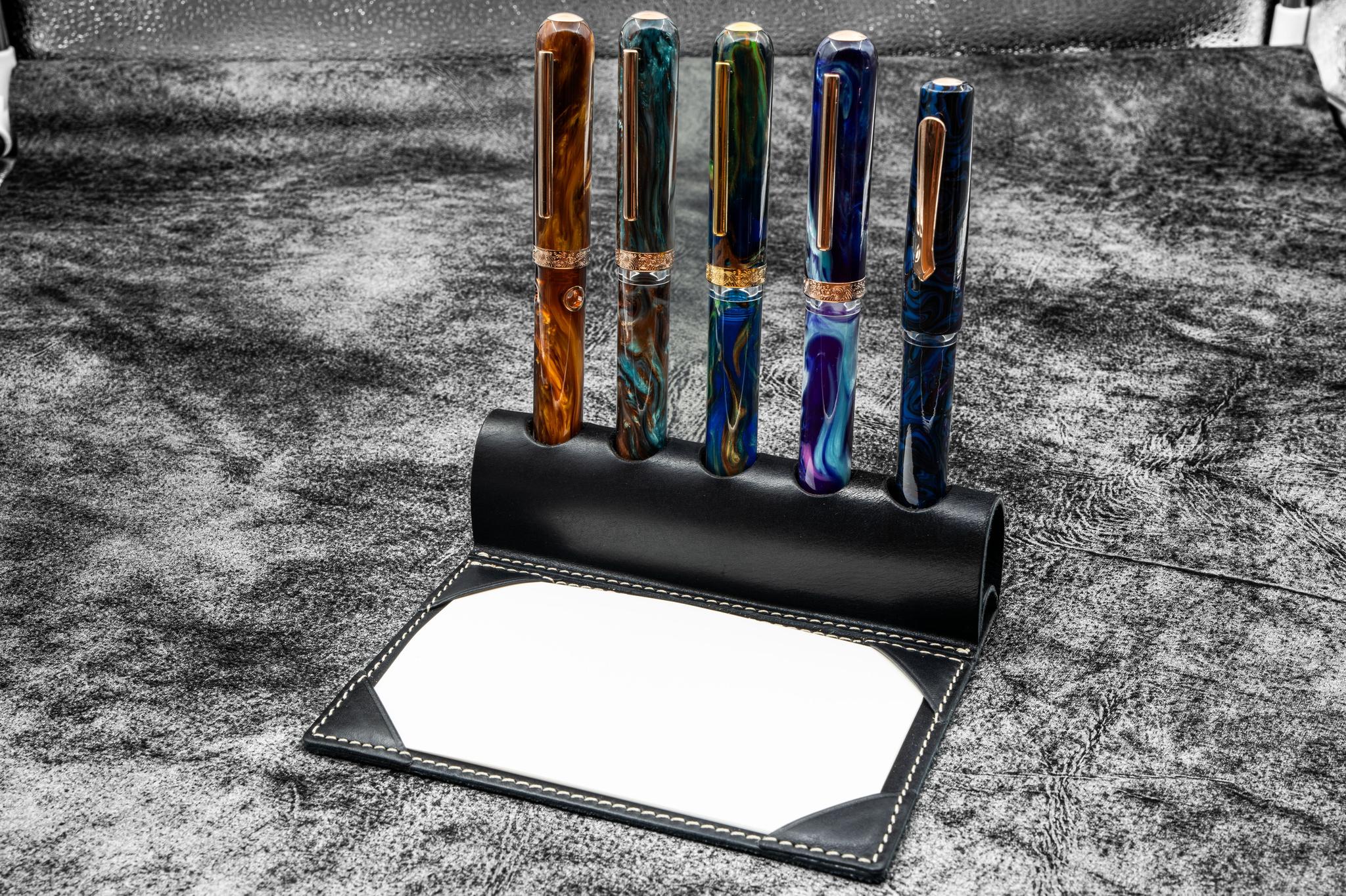 The Writer's Pen Dock - 5 Slots Pen Stand with Notepad Holder - Black