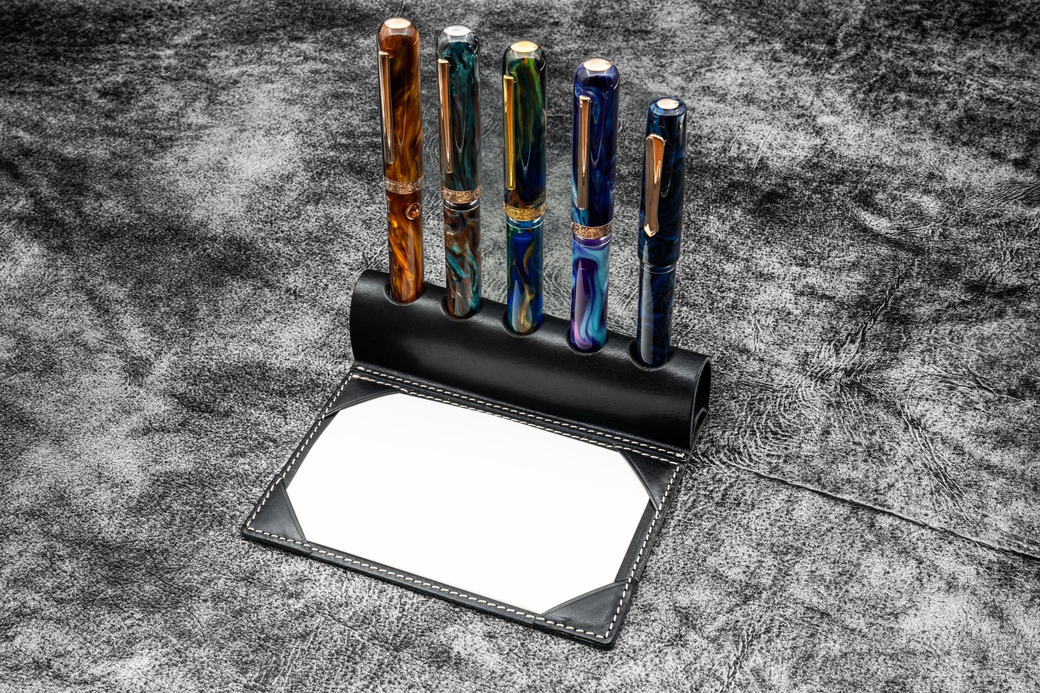 The Writer's Pen Dock - 5 Slots Pen Stand with Notepad Holder - Black