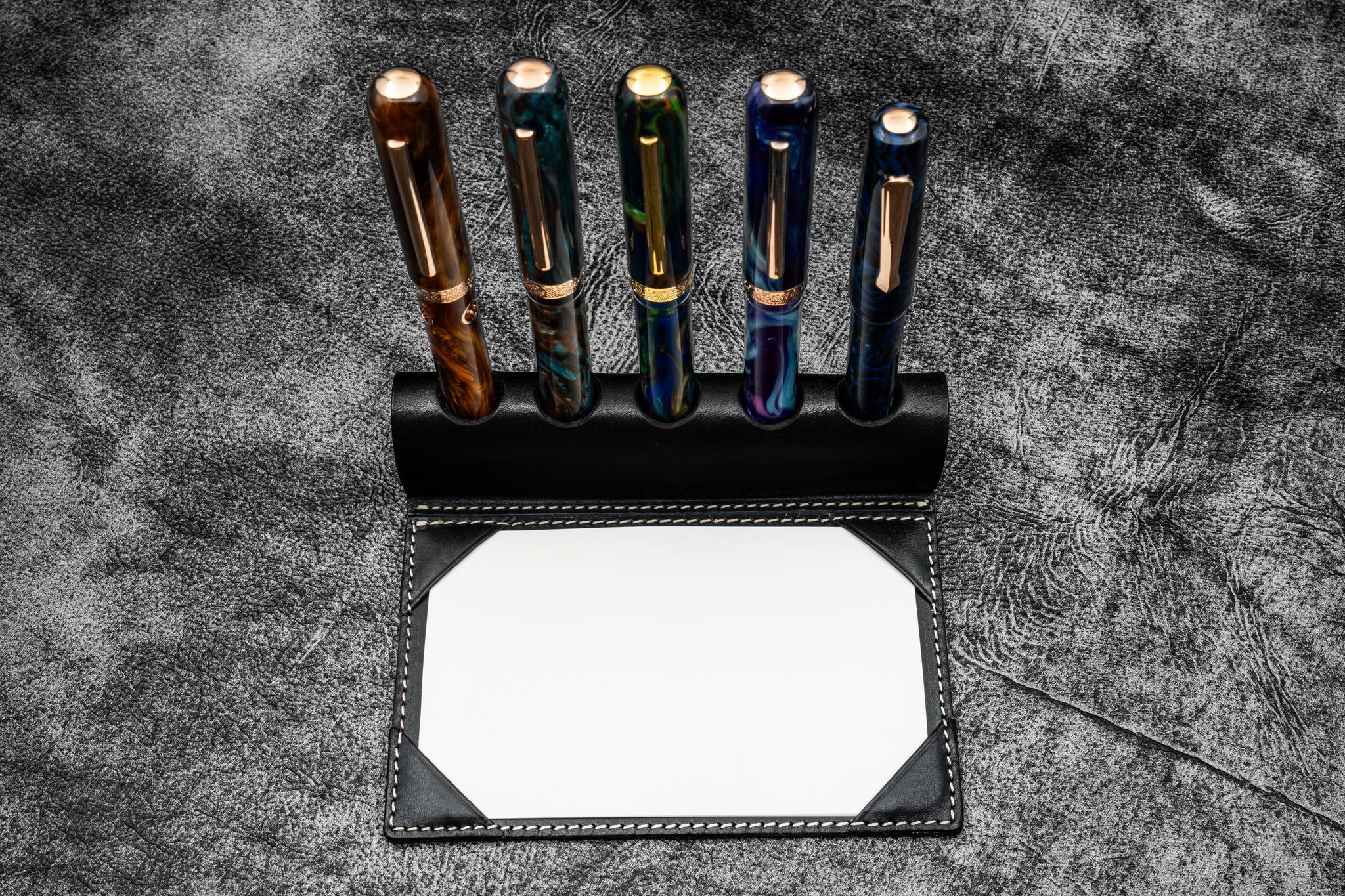 The Writer's Pen Dock - 5 Slots Pen Stand with Notepad Holder - Black