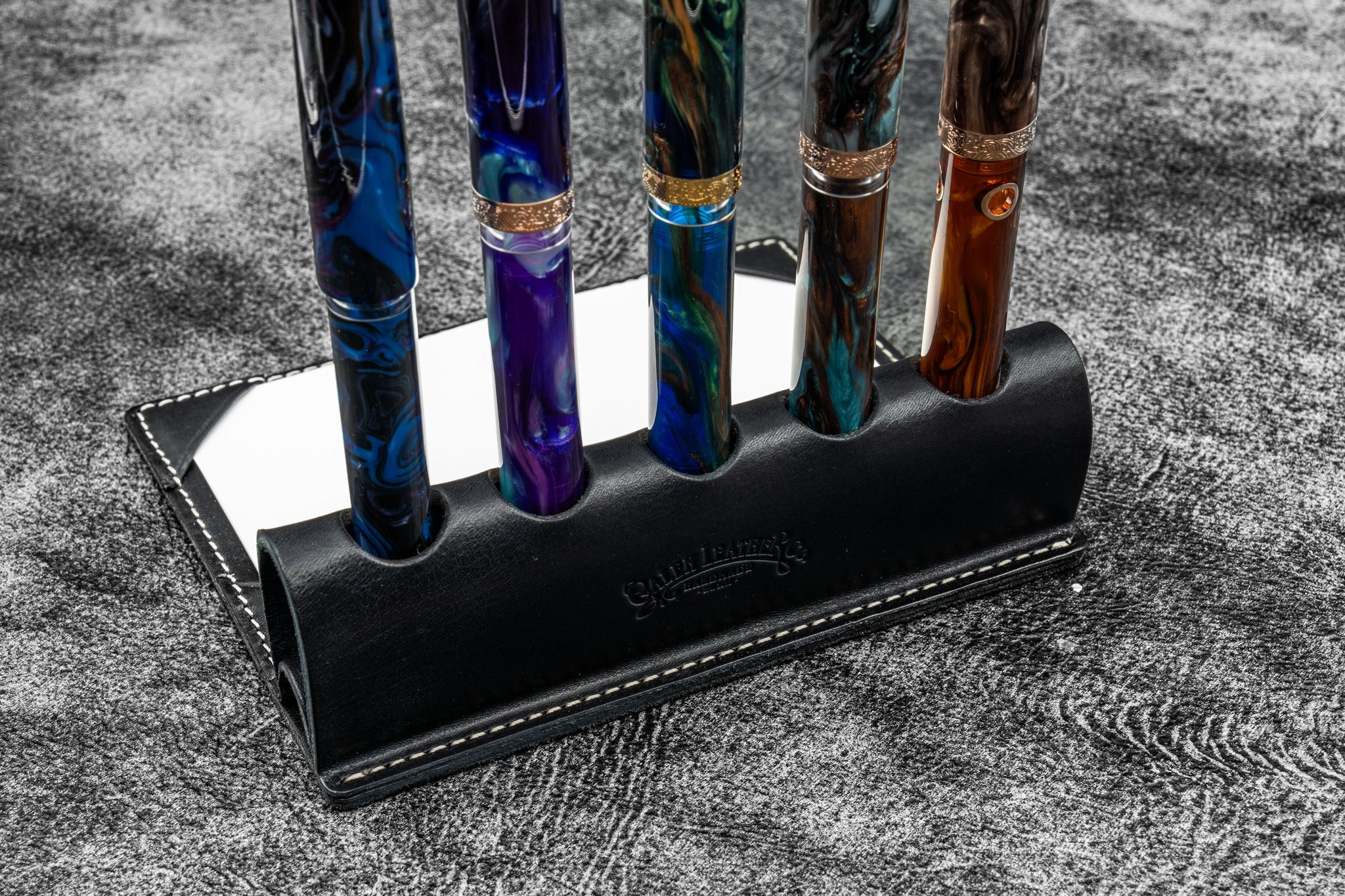 The Writer's Pen Dock - 5 Slots Pen Stand with Notepad Holder - Black
