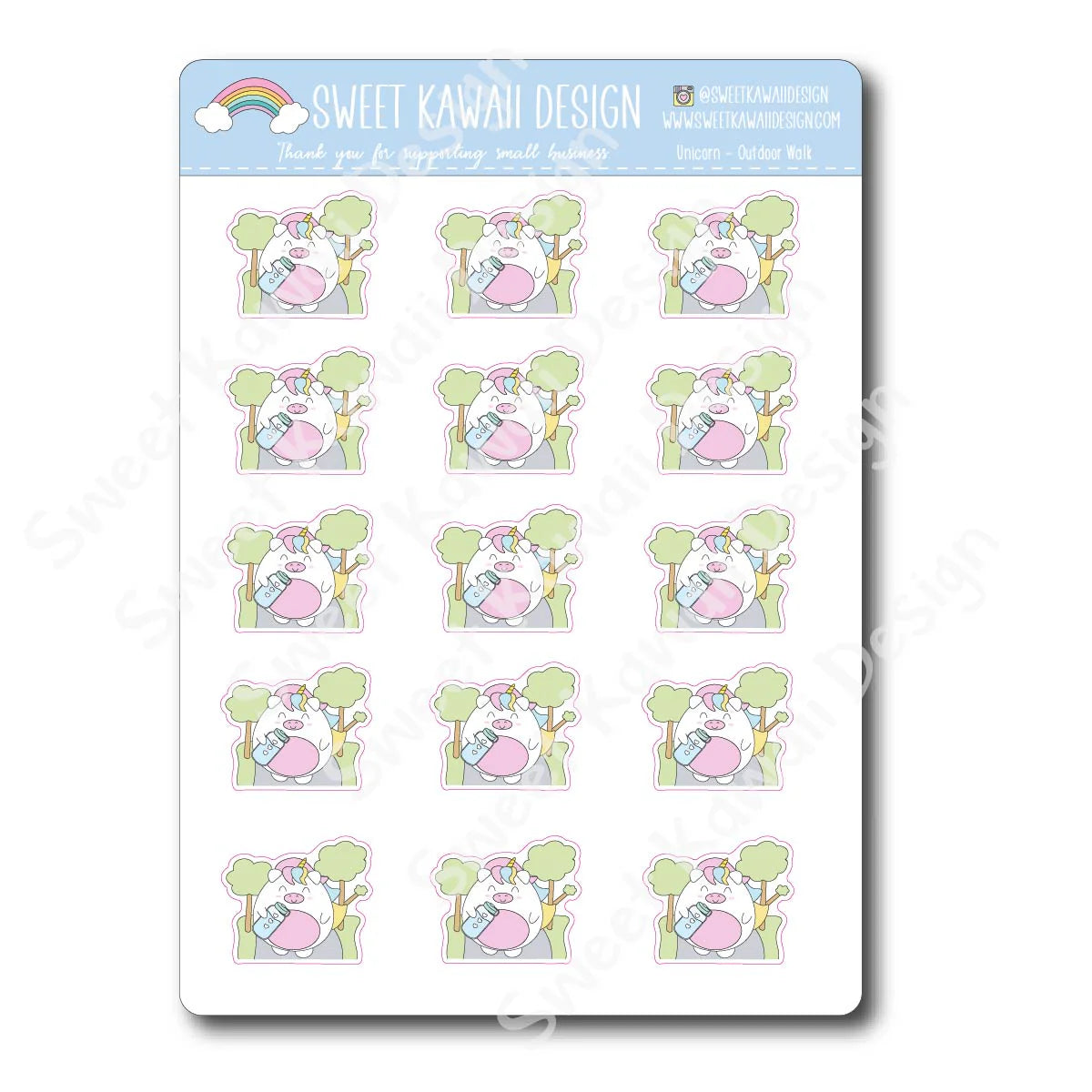 Kawaii Unicorn Stickers - Outdoor Walk
