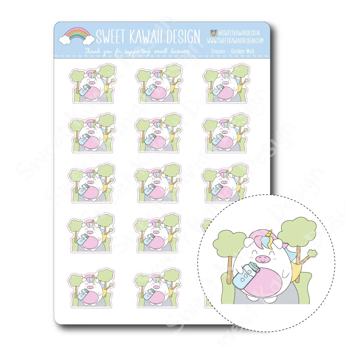 Kawaii Unicorn Stickers - Outdoor Walk