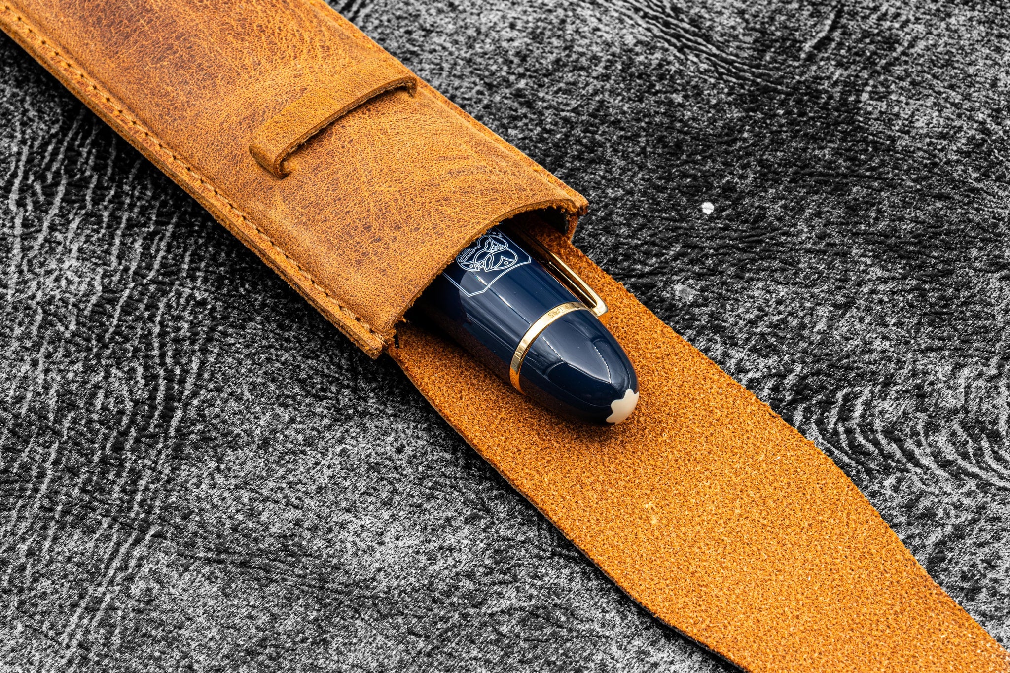 Vintage Slim Leather Pen Sleeve for Single Pen - Crazy Horse Brown