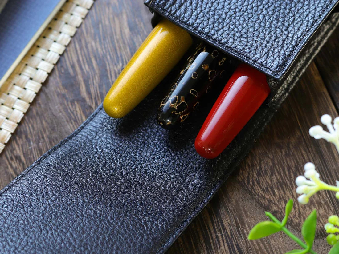 Terasaki Leather Pen Case - Black