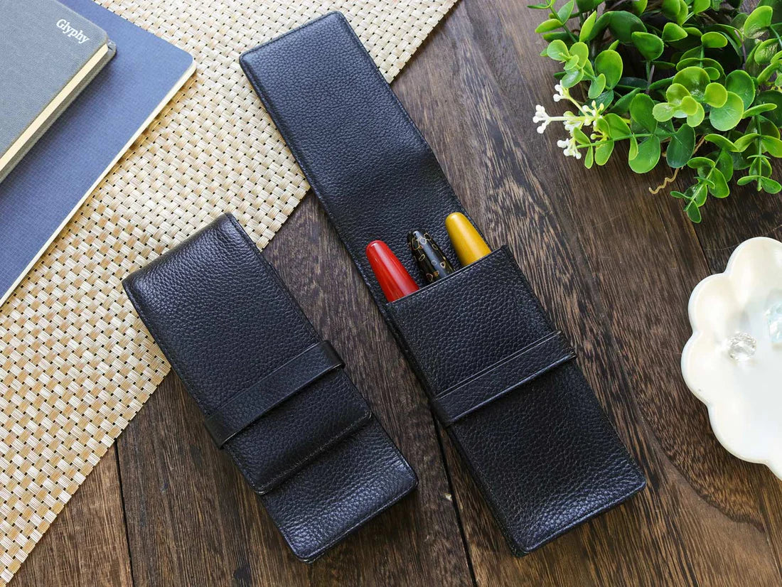 Terasaki Leather Pen Case - Black