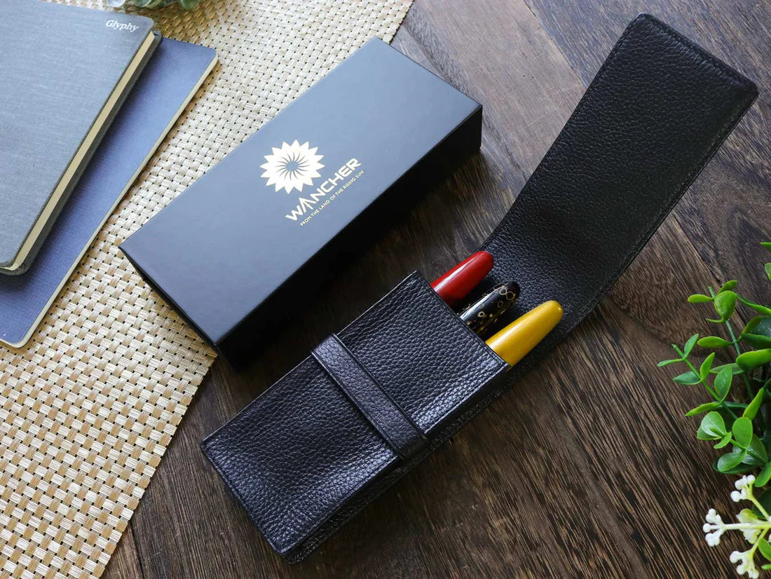 Terasaki Leather Pen Case - Black