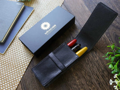 Terasaki Leather Pen Case - Black