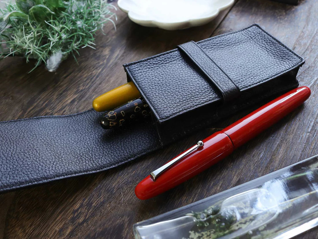 Terasaki Leather Pen Case - Black