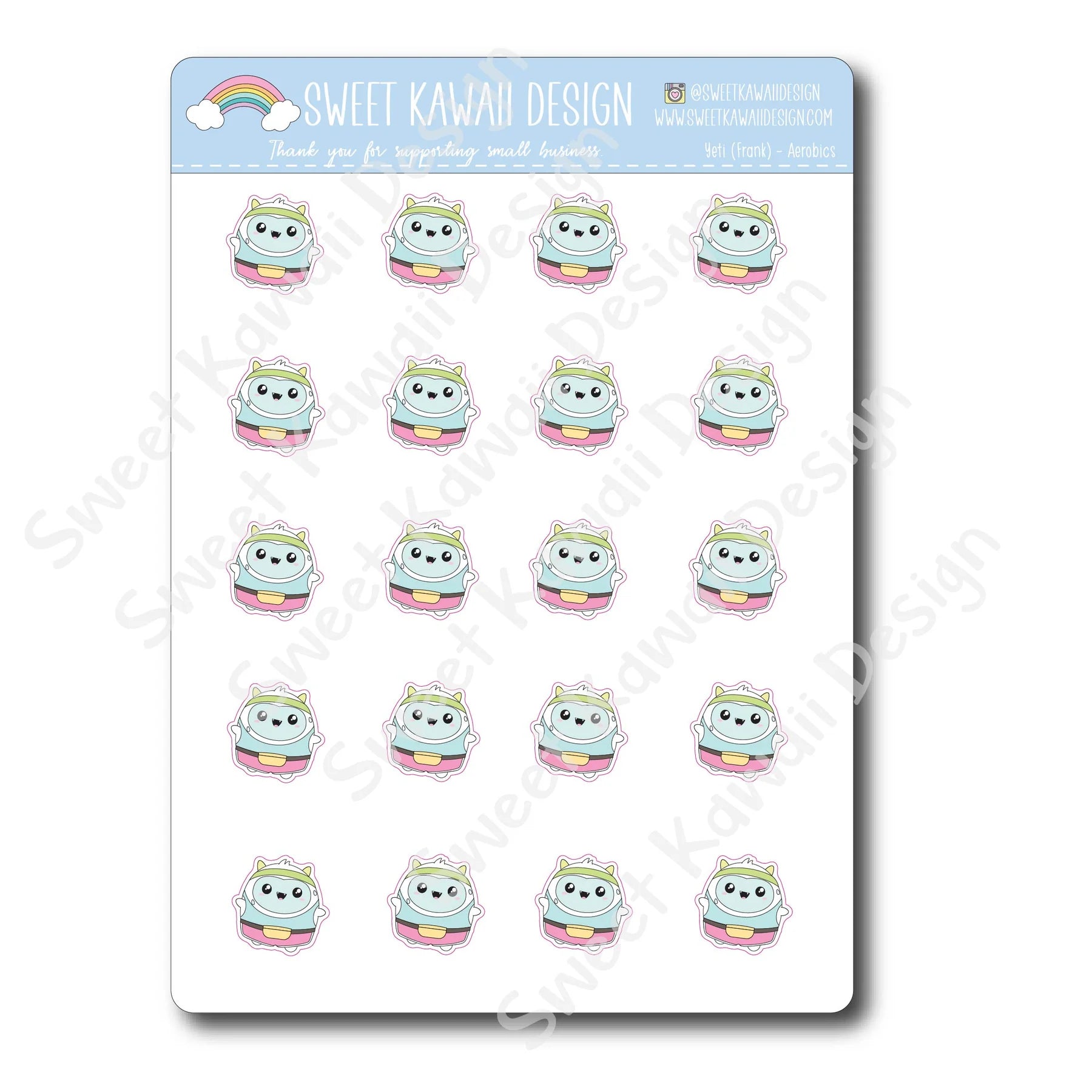 Kawaii Yeti (Frank) Stickers - Aerobics