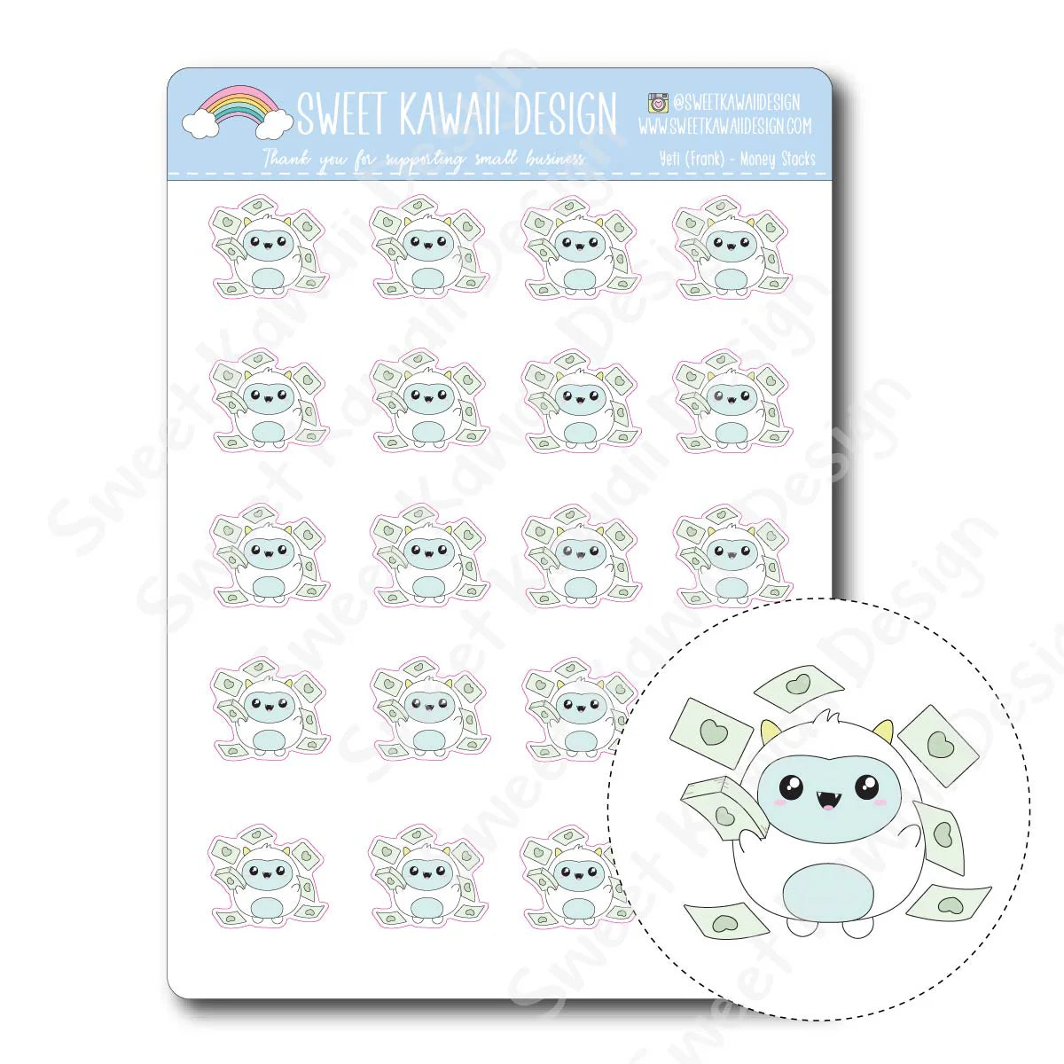 Kawaii Yeti Stickers - Money Stacks