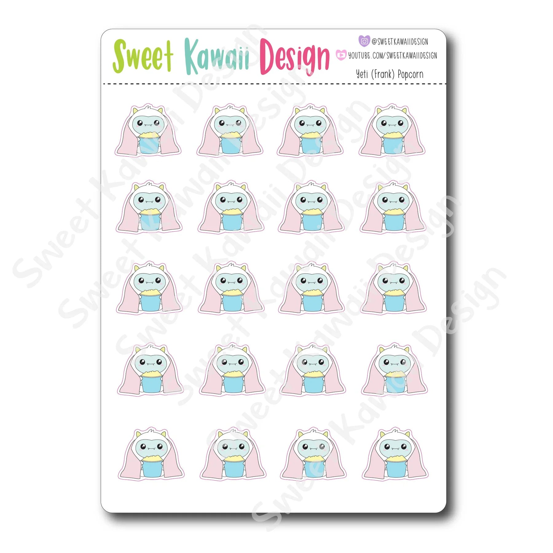 Kawaii Yeti Stickers - Popcorn