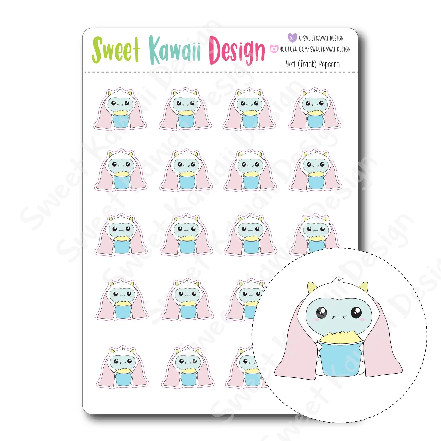 Kawaii Yeti Stickers - Popcorn