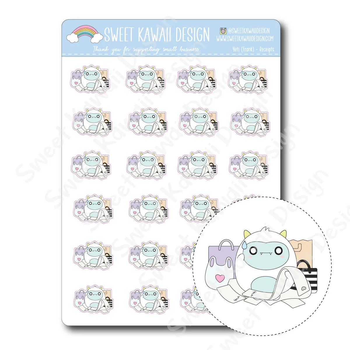 Kawaii Yeti Stickers - Receipts