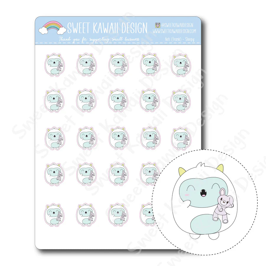 Kawaii Yeti (Frank) Stickers - Sleepy
