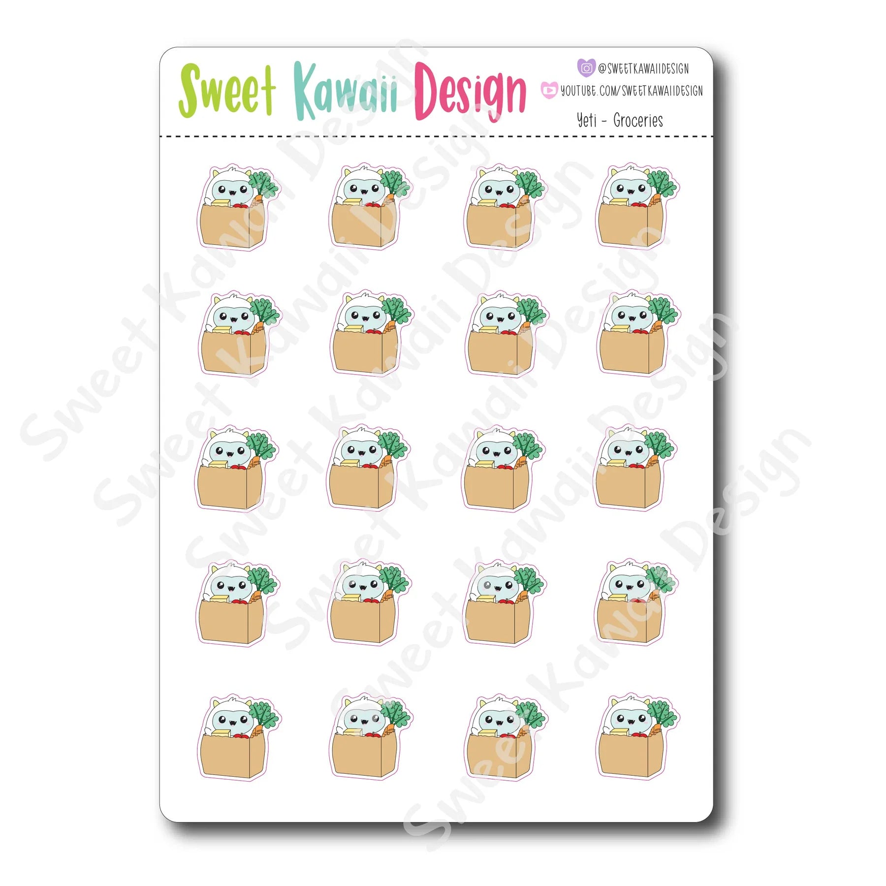 Kawaii Yeti Stickers - Groceries