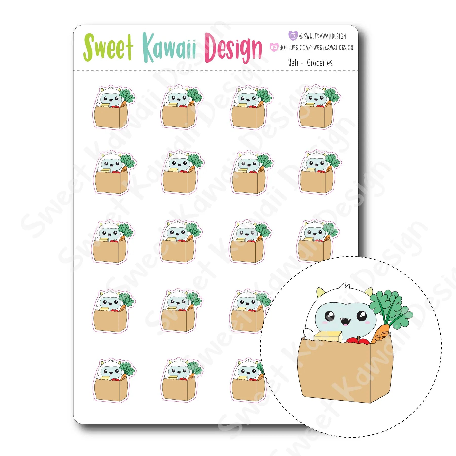 Kawaii Yeti Stickers - Groceries