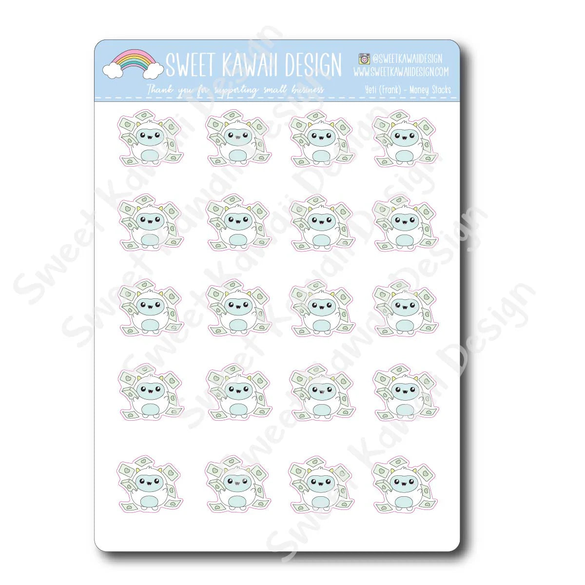 Kawaii Yeti Stickers - Money Stacks