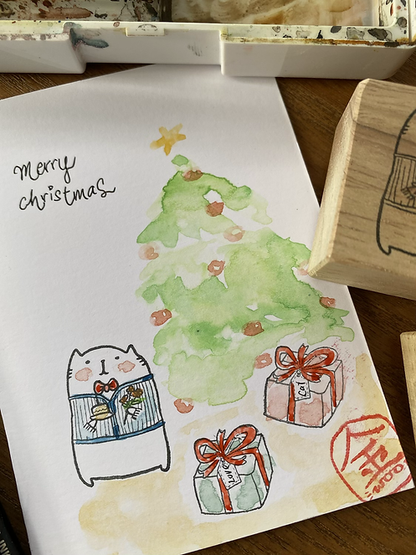 Cat with Gifts and Flowers