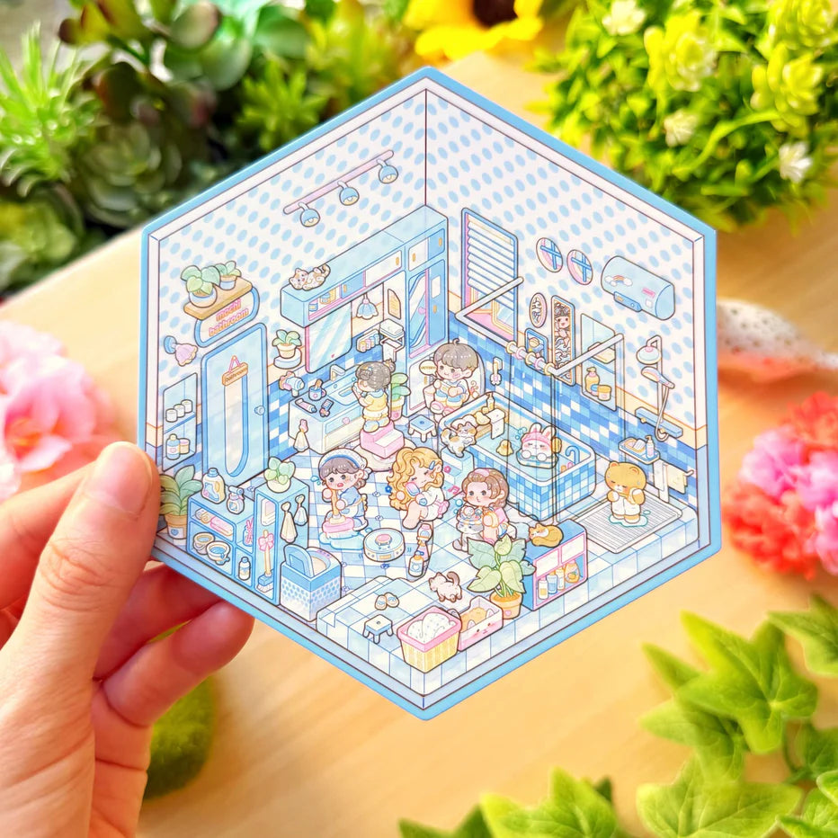 Isometric Scene Sticker - Fresh Bathroom (Small Mochi)