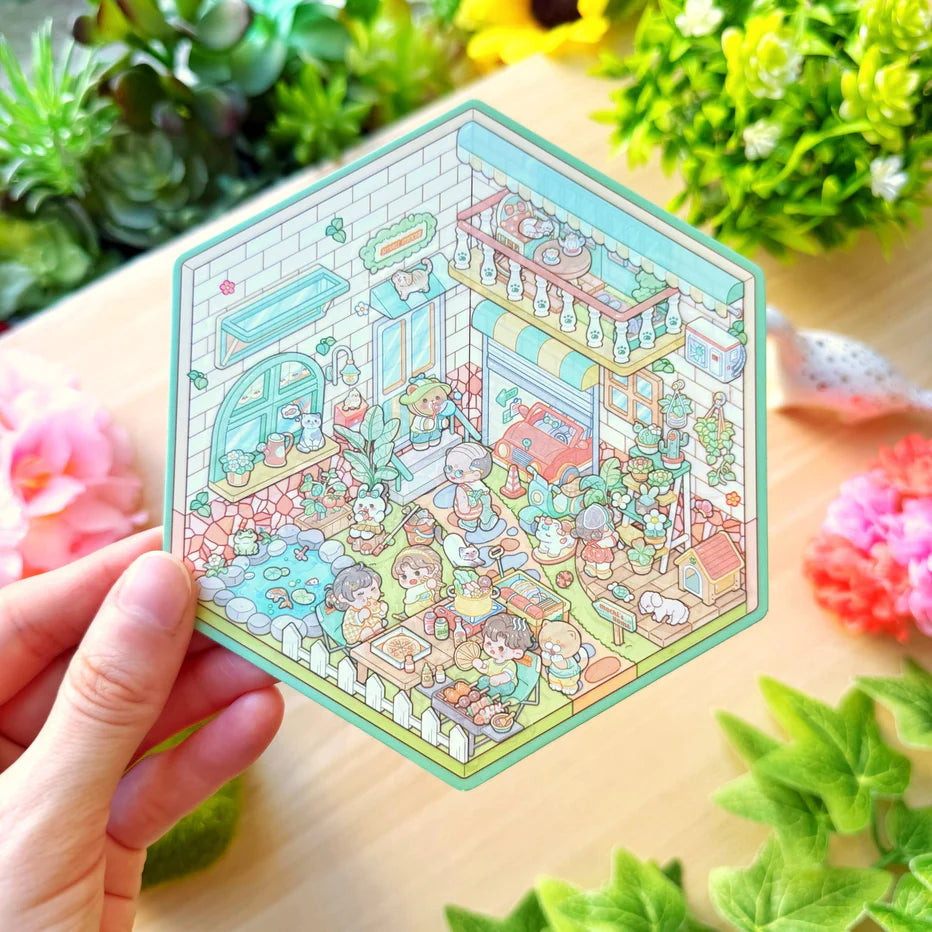 Isometric Scene Sticker - Fun Backyard (Small Mochi)