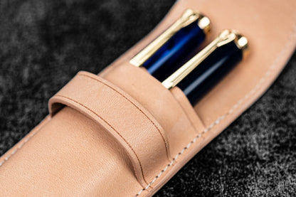 Leather Flap Pen Case for Two Pens - Undyed Leather