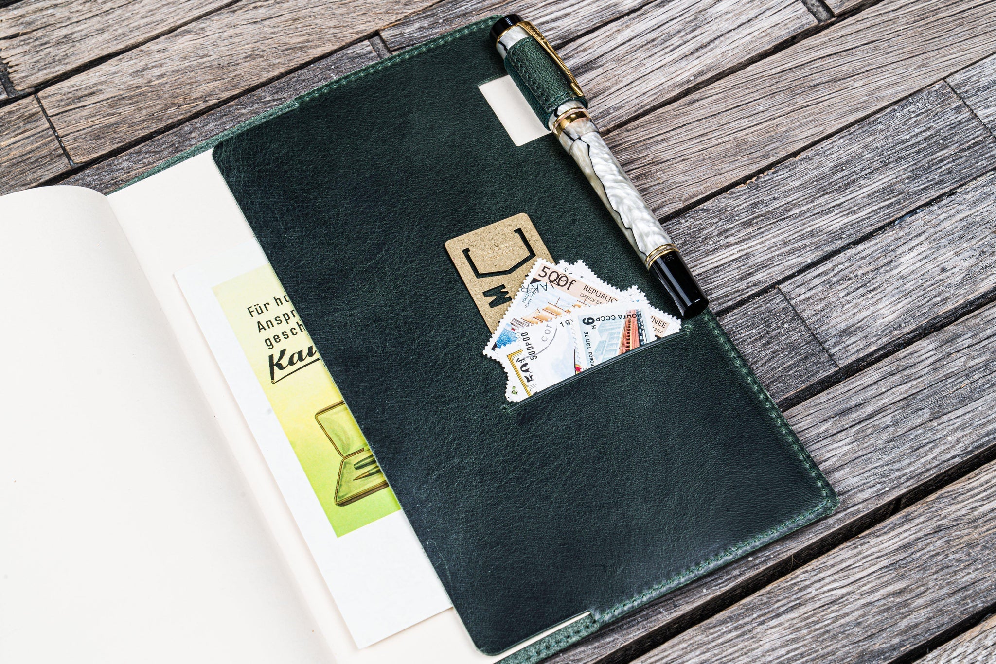 Leather Slim A5 Notebook / Planner Cover - C.H. Forest Green