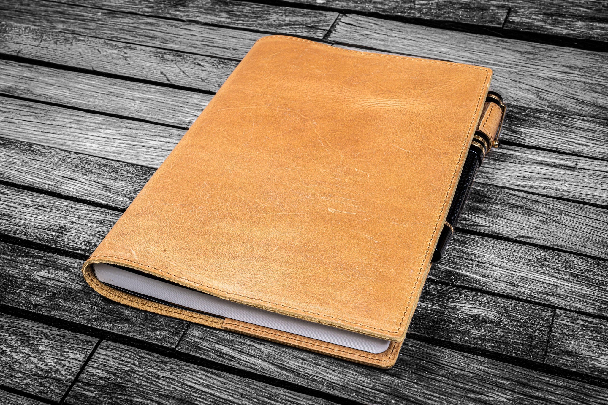 Leather Slim A5 Notebook / Planner Cover - Crazy Horse Honey Ochre