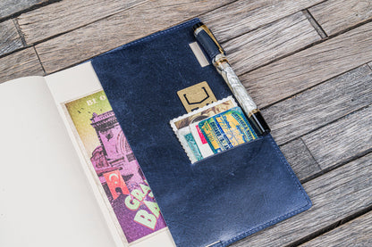 Leather Slim A5 Notebook / Planner Cover - Crazy Horse Navy Blue