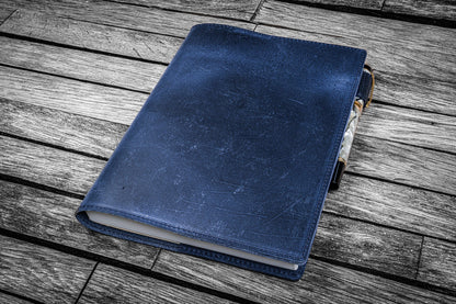 Leather Slim A5 Notebook / Planner Cover - Crazy Horse Navy Blue