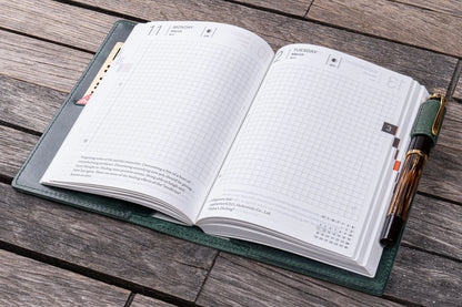 Leather Slim A6 Notebook / Planner Cover - Crazy Horse Forest Green