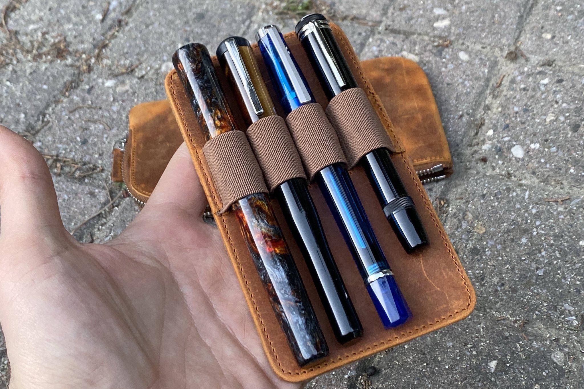 Leather Slip-N-Zip 4 Slots Zippered Pen Pouch - Crazy Horse Brown