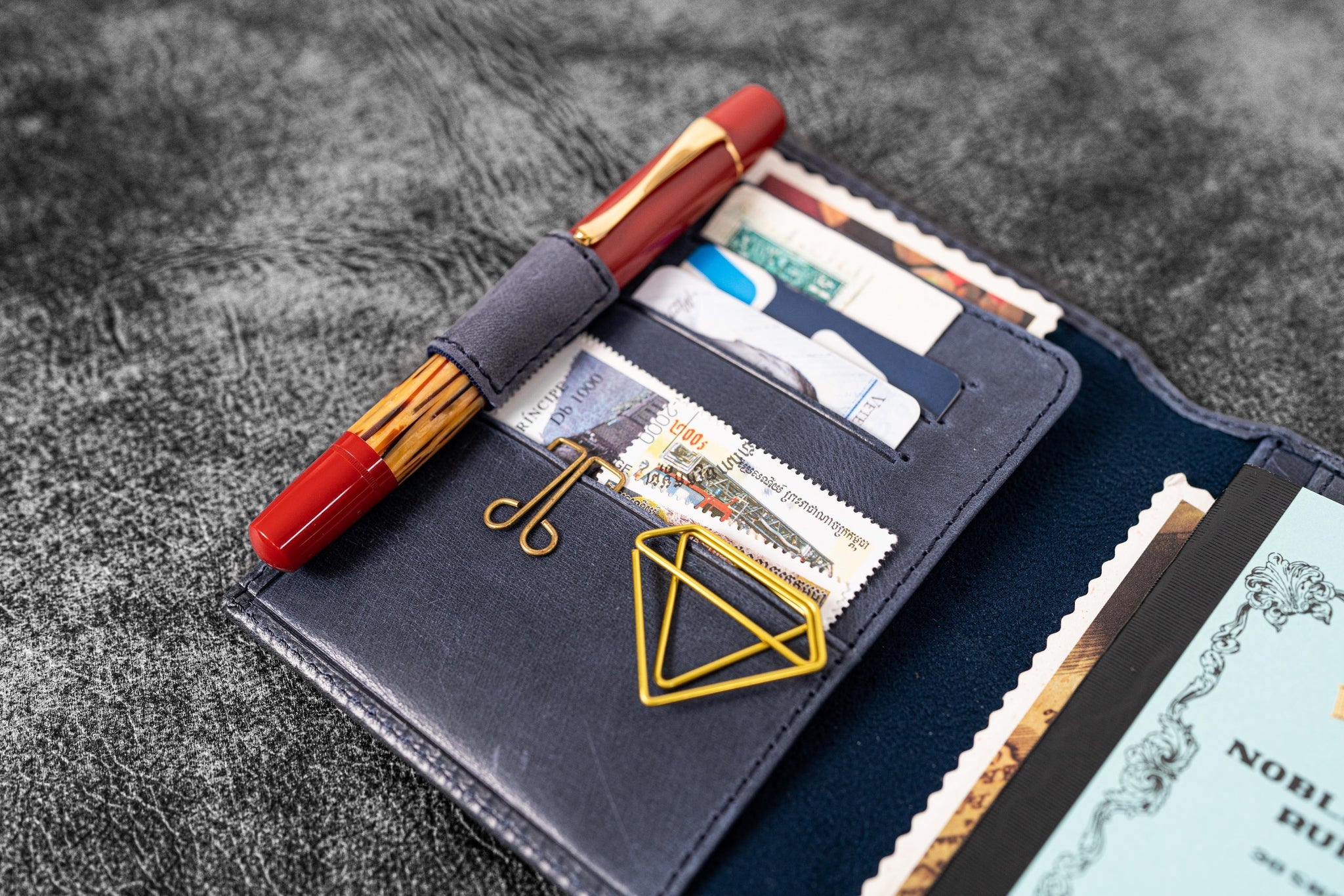Leather Wallet Insert for Traveler's Notebook - Passport Size - Crazy Horse Navy Blue