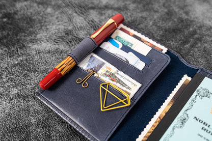 Leather Wallet Insert for Traveler's Notebook - Passport Size - Crazy Horse Navy Blue