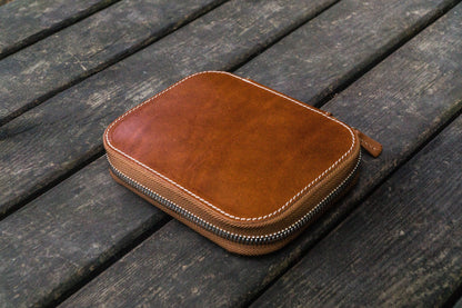 Leather Zippered 10 Slots Pen Case - Brown
