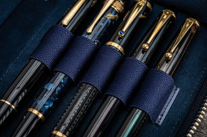 Leather Zippered 10 Slots Pen Case - Crazy Horse Navy Blue