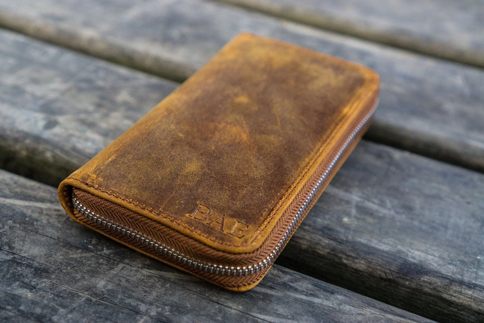 Leather Zippered 3 Slots Pen Case - Crazy Horse Brown