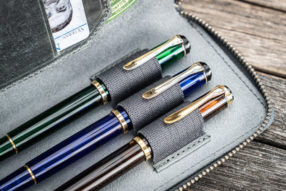 Leather Zippered 3 Slots Pen Case - Crazy Horse Smoky