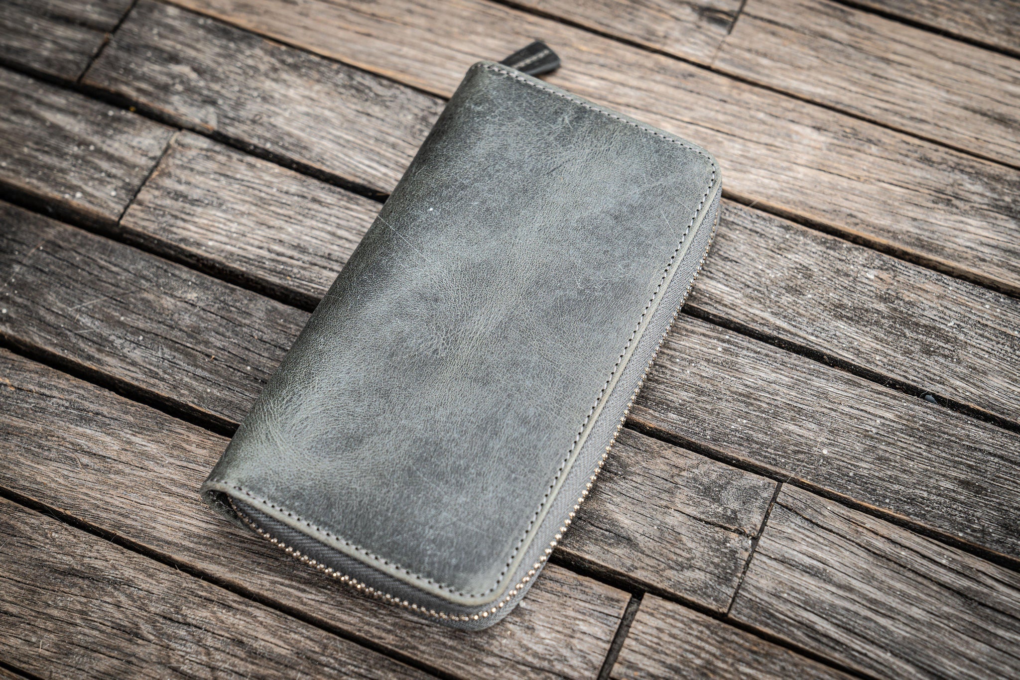 Leather Zippered 3 Slots Pen Case - Crazy Horse Smoky