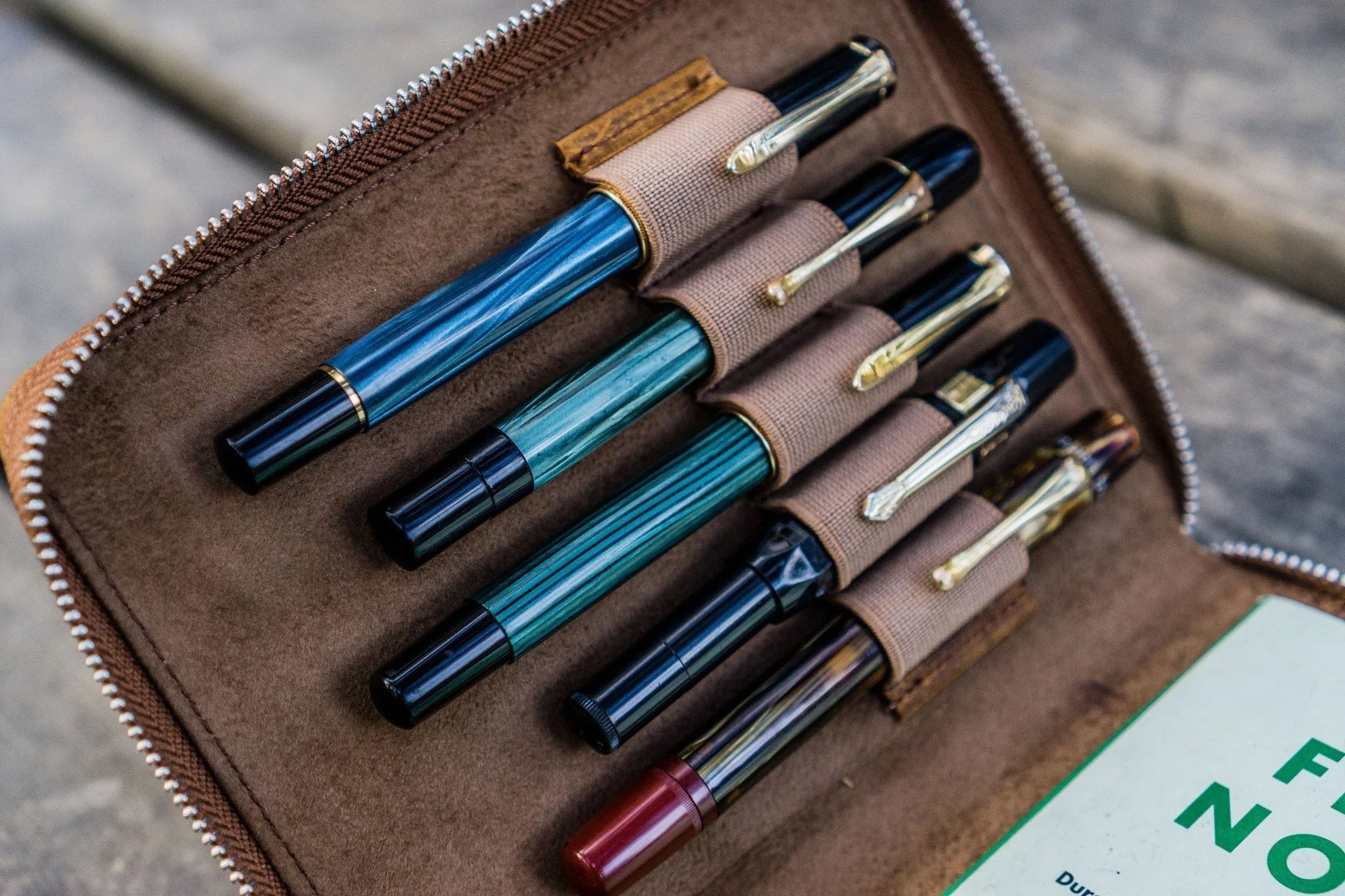 Leather Zippered 5 Slots Pen Case - C.H. Brown
