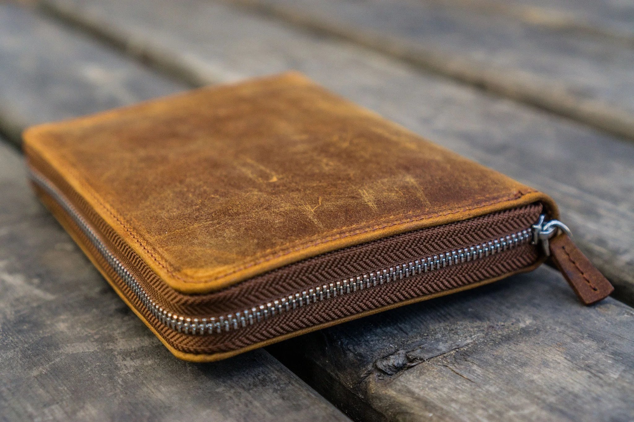Leather Zippered 5 Slots Pen Case - C.H. Brown