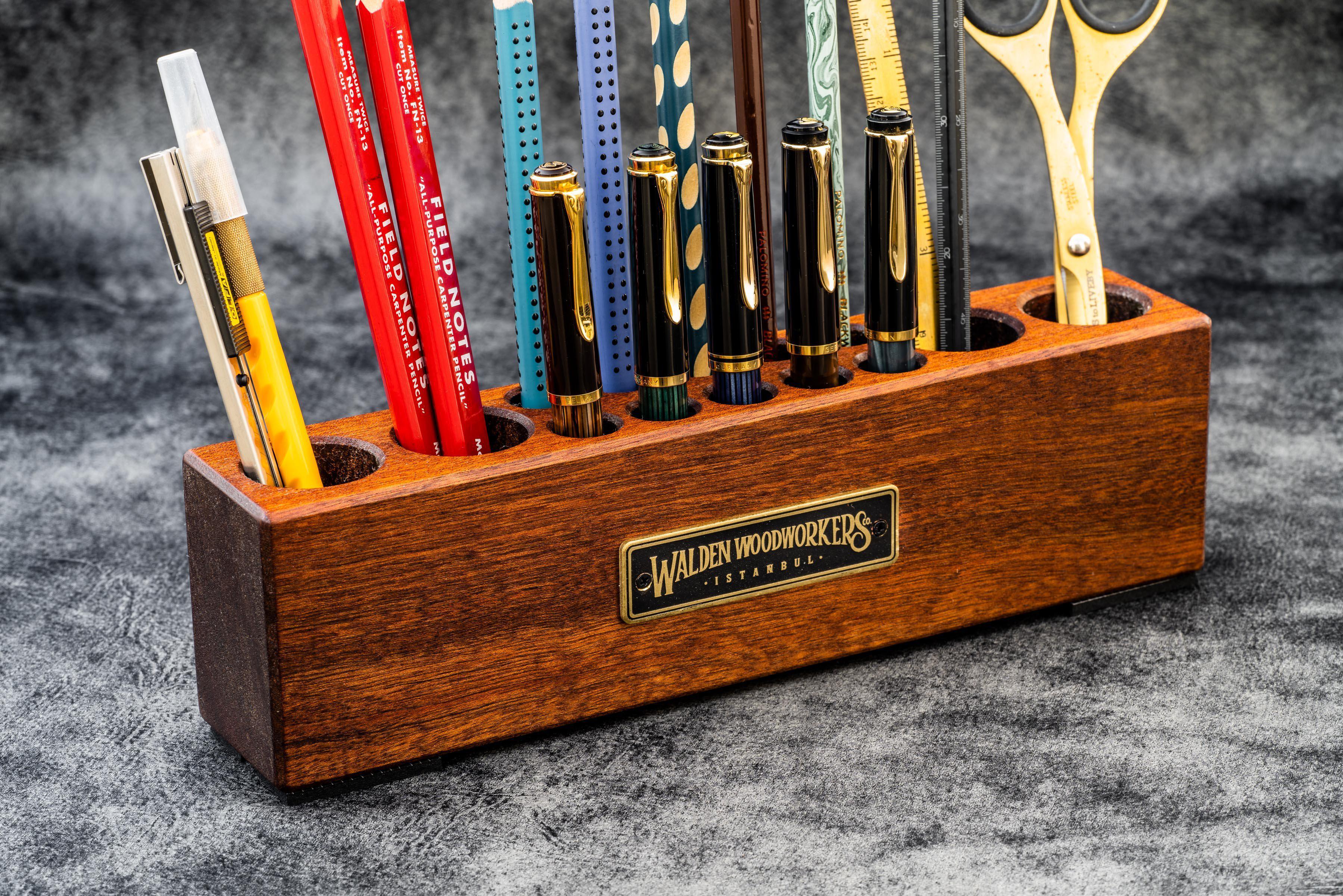 Wood Desk Organizer - Pen and Tool Holder - Mahogany-Galen Leather