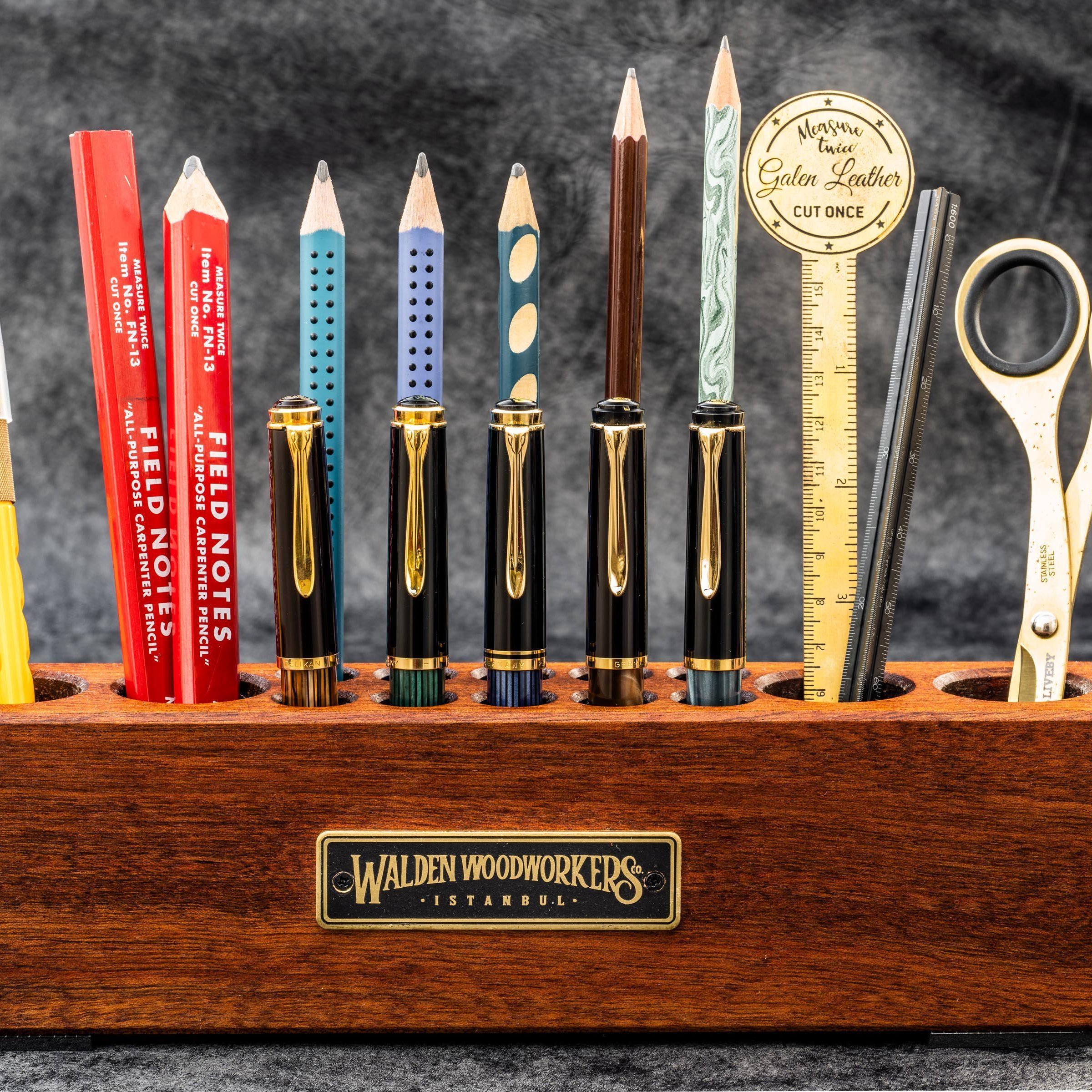 Wood Desk Organizer - Pen and Tool Holder - Mahogany-Galen Leather